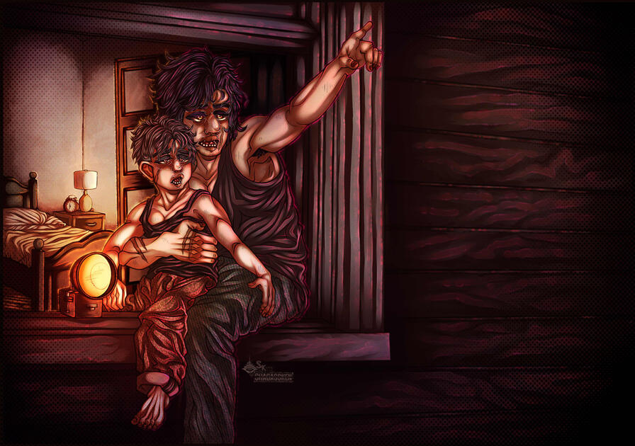 Full render w/ super-detailed background (2 characters)